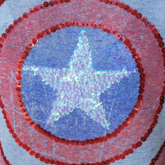 Halloween Captain America Tee Size L (Jr's) XS-S Customized Sequined Embellished - Picture 2 of 8